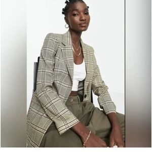 TOPSHOP Women Plaid Blazer in Olive Color Size M